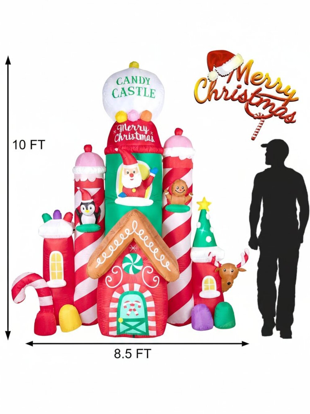 Christmas Inflatable Castle 10FT Outdoor Decor – Colorful LED Holiday Display - Picture 2 of 6